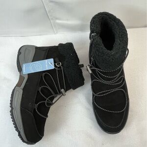 Easy Spirit Womens Black Faux Fur Side Zip Waterproof Boots Warm Size 6W NWT